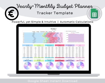 Euro Budget Tracker: Årlig och månatlig finansiell mall för Google Sheets (digital nedladdning)