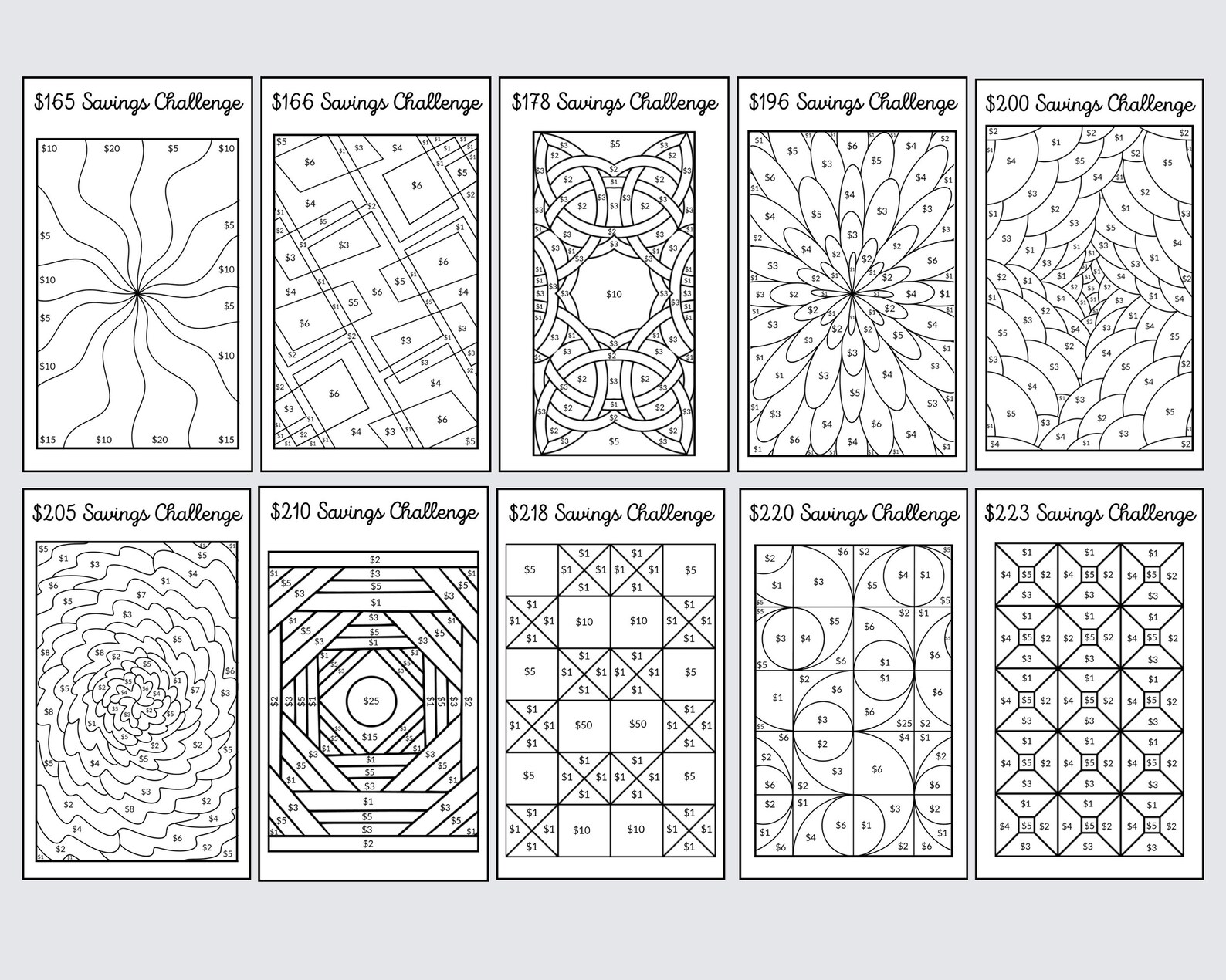 40 Item Low Income Pattern Saving - A6 Coloring Savings Challenge ...