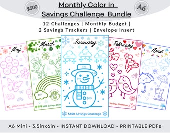 Monthly Savings: A6 Coloring Saving Challenges (Digital Download)