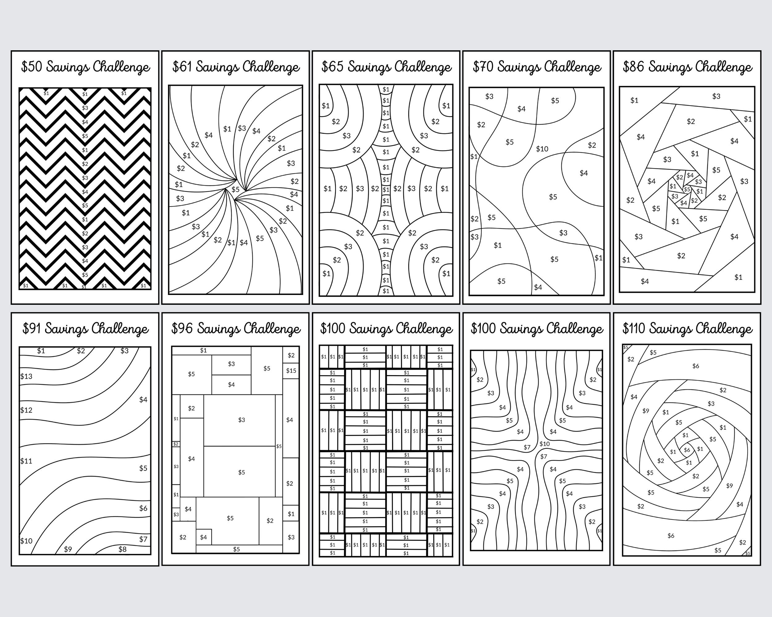 Auto Saving Patterns 40 Item Low Income Pattern Saving - A6 Coloring Savings Challenge ...