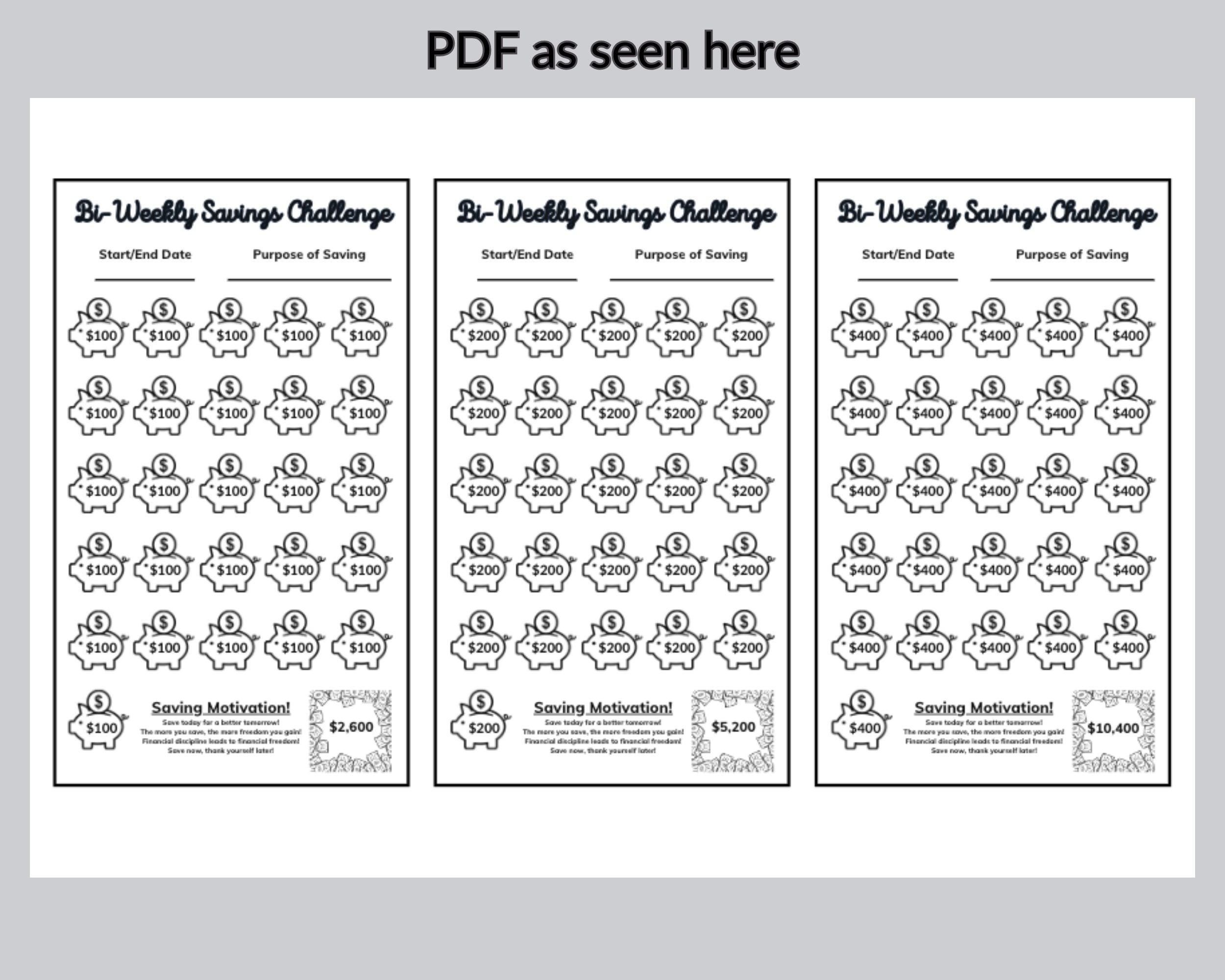 Biweekly Savings Challenge Printables Mini A6 Savings - Etsy