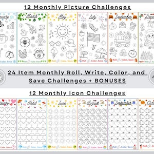 Monthly A6 Savings Challenges: Roll, Write, Color, Save! (Digital Download)