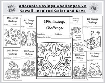 Kawaii Savings Challenge-bundel Schattige V2: A6-kleurtrackers (digitale download)