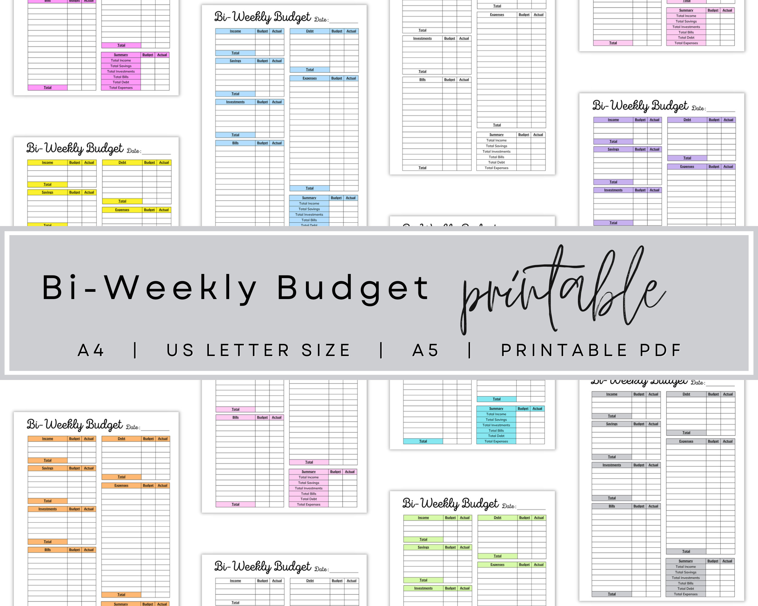 Bi-weekly Budget Printable PDF Template in 3 Sizes and 10 Colors - Etsy
