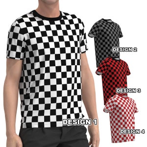 Motivo a scacchiera con motivo a scacchi Nero Bianco Rosso Grigio Grigio Bandiera da corsa T-shirt da donna stile millenario retrò T-shirt manica corta Stampa personalizzata