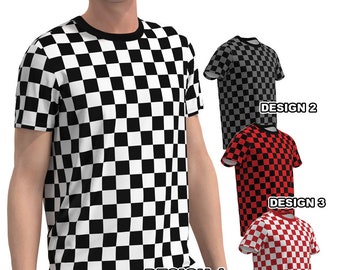 Checker Check Box Pattern Black White Red Gray Grey Racing Flag Retro Millennial Style Men Women T-shirt Tee Shirt Short Sleeve Custom Print