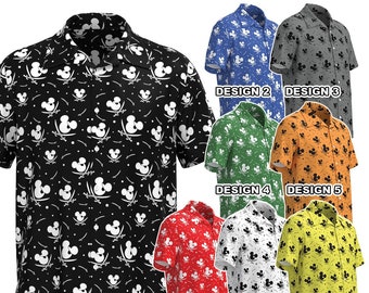 Mickey Eye Patch Pirate Mouse Button Shirt Men Women Disney Cruise Disneyland Family Holiday Trip Black White Blue Red Gray Green Orange