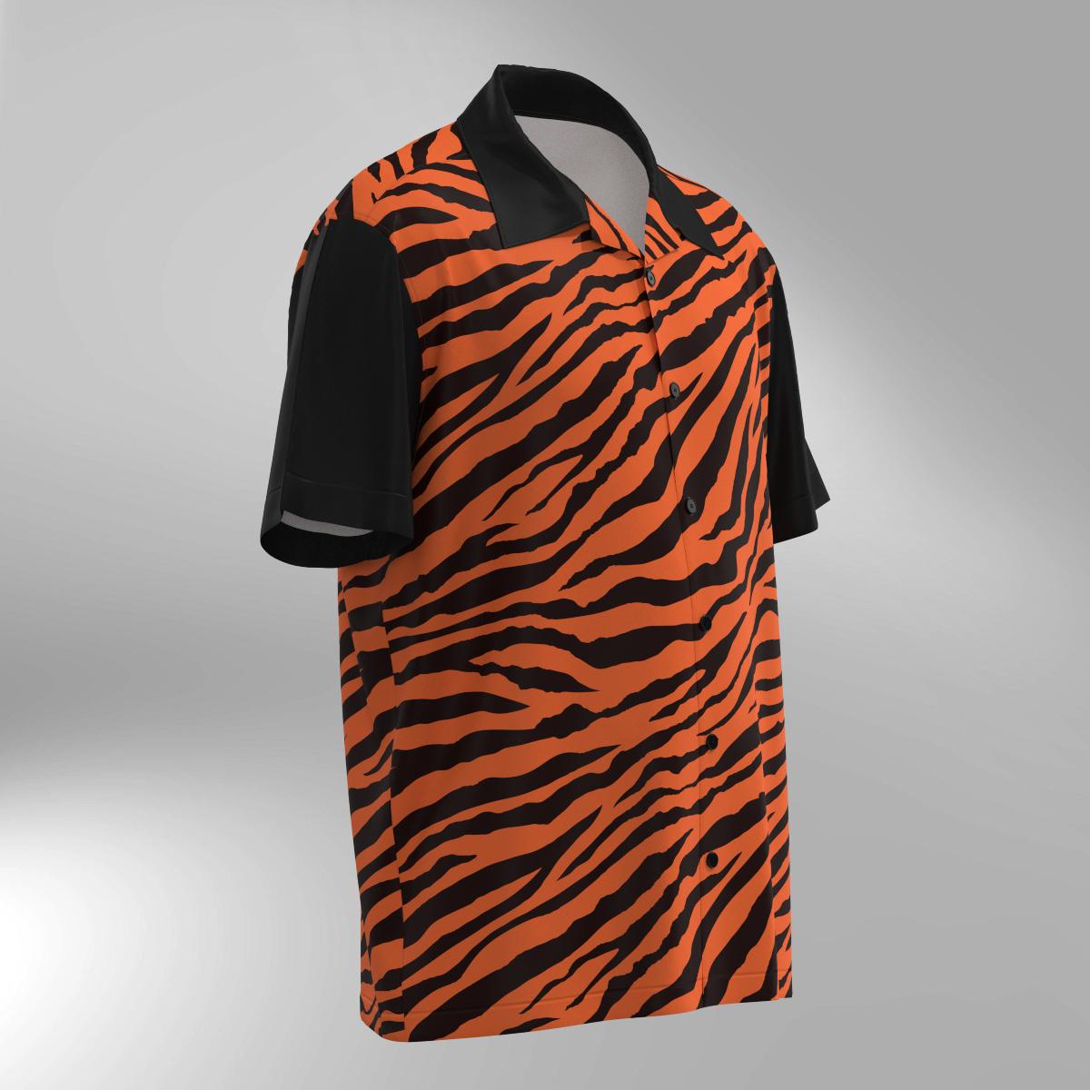 Tiger Stripes Pattern Hawaiian Shirt Orange Black Animal Print Men
