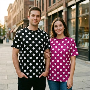 Polka Dot T-shirt White Dots on Black Blue Brown Green Gray Orange Pink Purple Red Yellow Men Women Shirt Short Sleeve Tshirt Clothing
