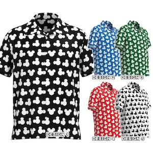 Mickey Ears Silhouette Mouse Disney Theme Park Disneyland Inspired Men Women Button Up Down Shirt Short Sleeve Hawaiian Custom Print