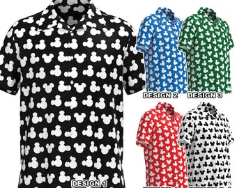 Mickey Ears Silhouette Mouse Disney Theme Park Disneyland Inspired Men Women Button Up Down Shirt Short Sleeve Hawaiian Custom Print