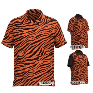 Tiger Stripes Pattern Orange Black Animal Print Men Women Button Up Down Shirt Short Sleeve Hawaiian Available For Custom Print