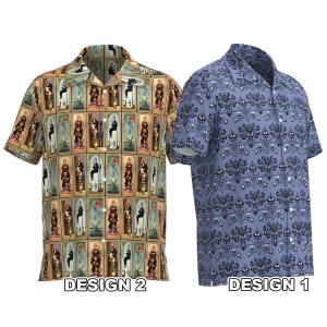 Camisa hawaiana de manga corta con botones para hombre y mujer, inspirada en Disneyland, con pintura estirada y retrato de Mansión Embrujada