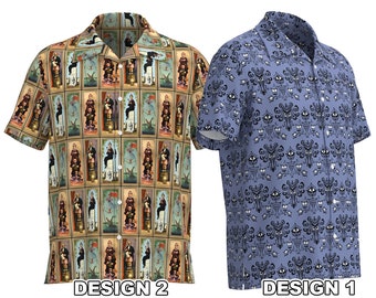 Haunted Mansion Wallpaper Stretching Painting Portrait Disney Park Disneyland Inspired Men Women Button Up Down Shirt Short Sleeve Hawaiian