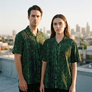 Camicia hawaiana con codice Matrix Coding Programmazione Programmatore Uomo Donna Bottone Manica corta Abbigliamento