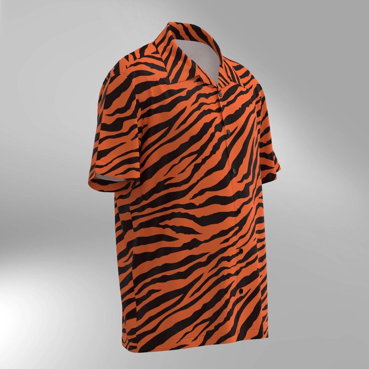 Tiger Stripes Pattern Hawaiian Shirt Orange Black Animal Print Men