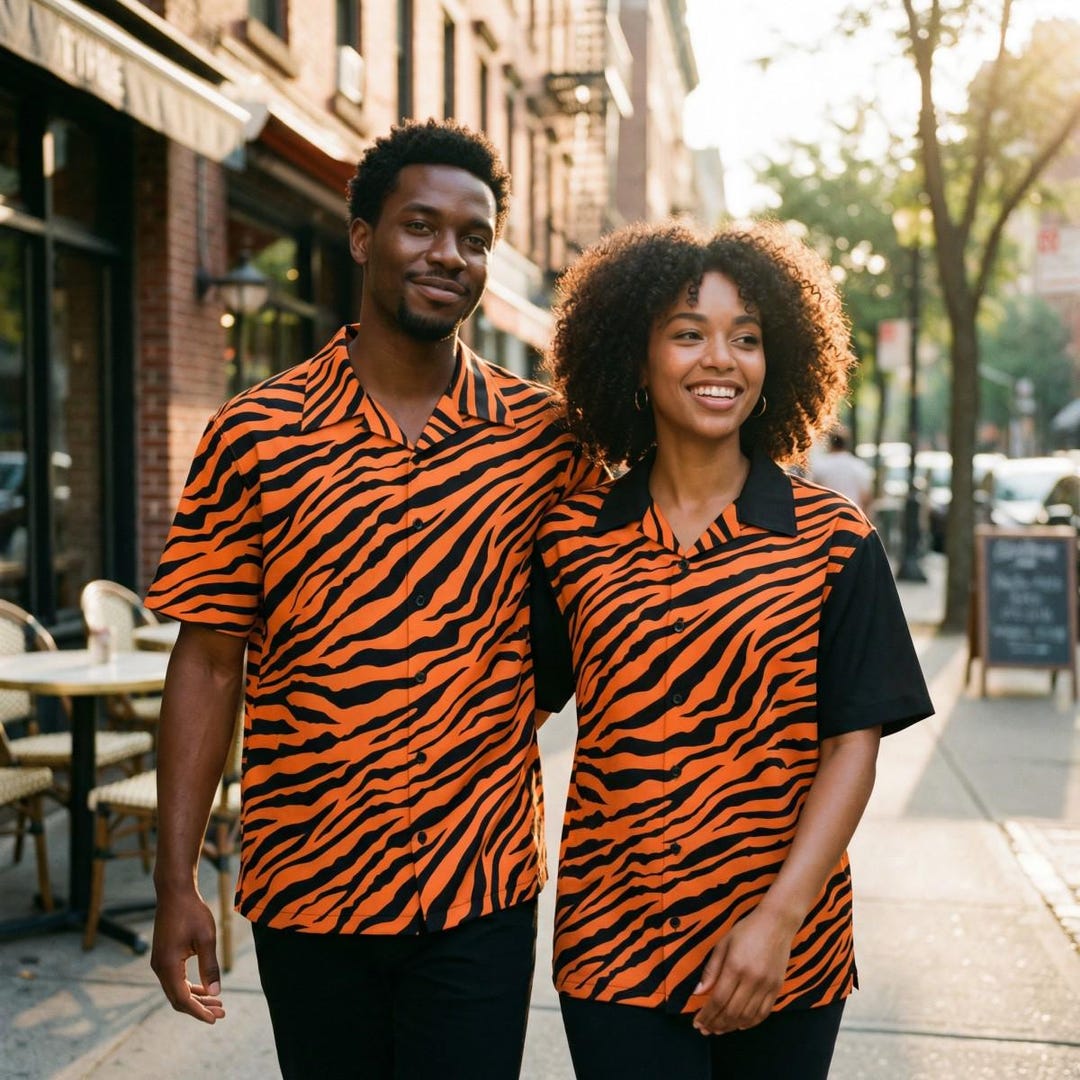 Tiger Stripes Pattern Hawaiian Shirt Orange Black Animal Print Men
