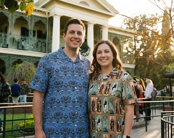 Haunted Mansion Hawaiian Shirt Wallpaper Stretching Painting Portrait Men Women Short Sleeve Button Clothing