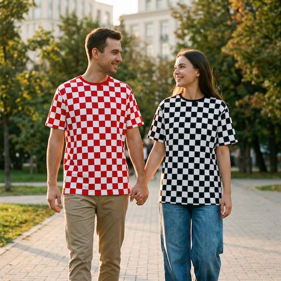 Checker Pattern T-shirt White on Colors Check Box Racing Flag