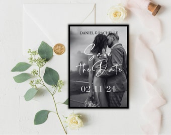 Photo Save The Date Template, Modern Black and White (Customizable Canva)