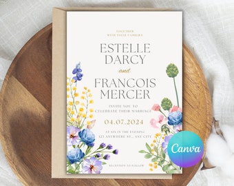 Modello di invito di nozze con fiori selvatici, invito floreale primaverile (Canva)