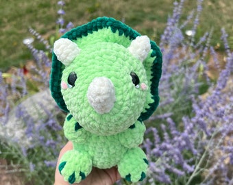 Crochet green triceratops plushie