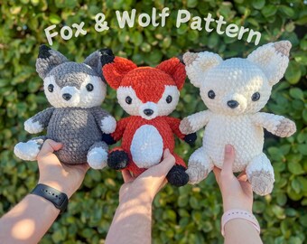 Crochet Fox and Wolf Pattern, Red Fox, Arctic Fox, Fennec Fox, Wolf
