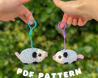 NO-SEW Mini Opossum-sleutelhanger gehaakt pdf-patroon