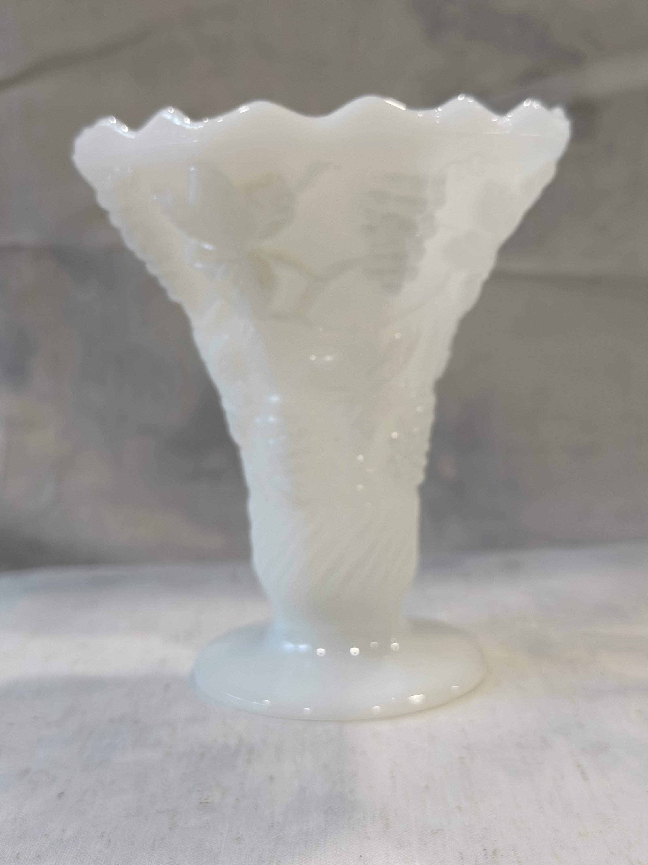 Anchor Hocking Milk Glass Vase | Grapes and Leaves Pattern