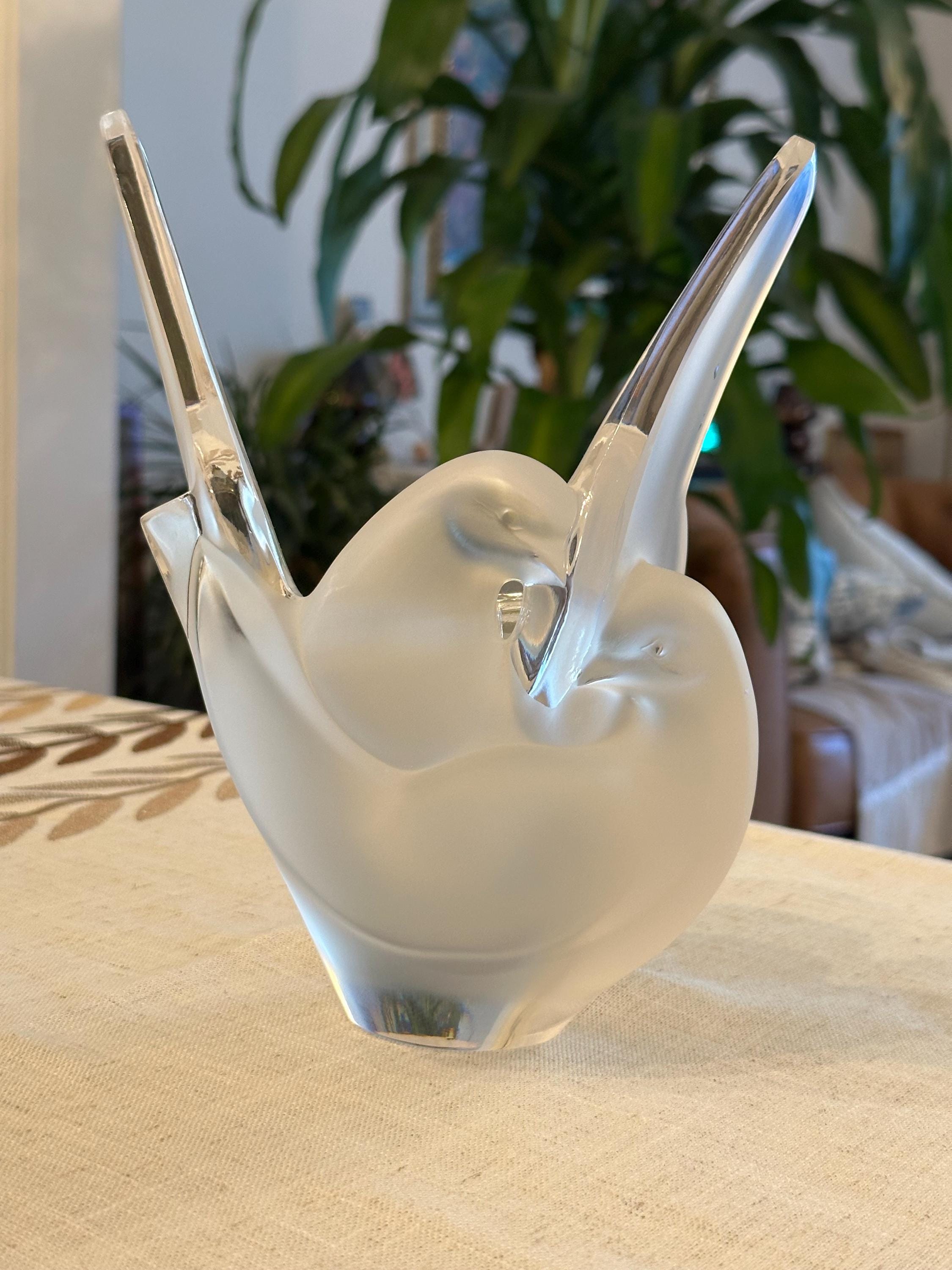 Lalique Crystal - Sylvie Frosted Dove Vase With Frog - Etsy