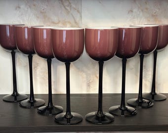 Vintage Carlo Moretti Amethyst Purple and White Encased Tall Wine Glasses | Set of 8 | Made in Italy