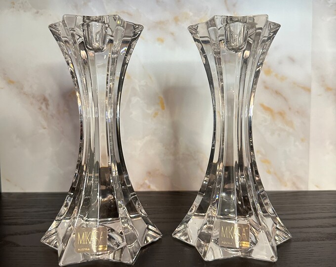 Mikasa Crystal Candlesticks | Art Deco Style - Etsy
