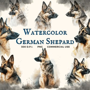 Aquarell Deutscher Schäferhund Clipart - Hund Aquarell Clip Art, digitaler Download, hohe Auflösung, 300 DPI PNG Format