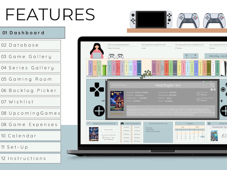 Video Game Tracker Toolkit Gaming Tracker Spreadsheet Template Backlog Picker Planner Gaming Log Achievement Wishlist Collection Game Review image 2