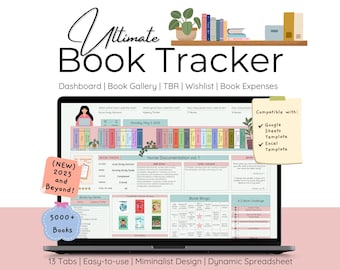 2025 Reading Planner Spreadsheet Digital Reading Book Tracker TBR Book List Book Journal Spreadsheet Calendar Planner Book Budget Tracker