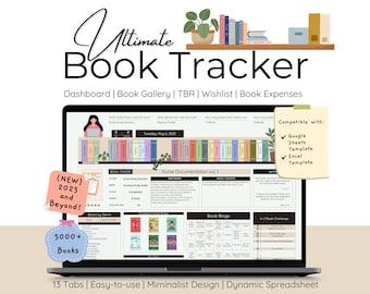 2025 Ultimate Reading Book Tracker Spreadsheet Template TBR Calendar Planner Book List Budget Tracker Digital Personal Library Book Review