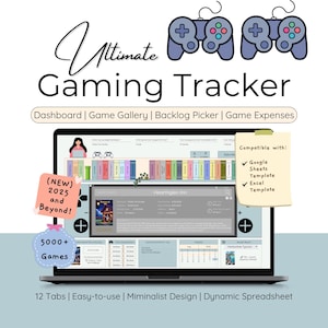 Video Game Tracker Toolkit Gaming Tracker Spreadsheet Template Backlog Picker Planner Gaming Log Achievement Wishlist Collection Game Review
