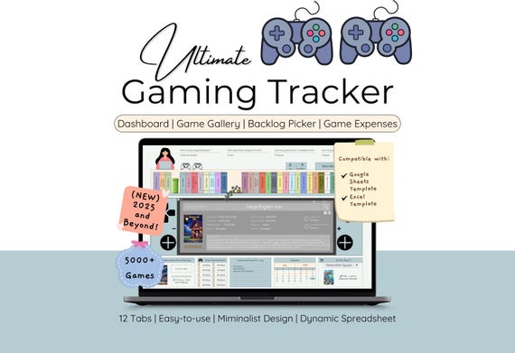 Video Game Tracker Toolkit Gaming Tracker Spreadsheet Template Backlog Picker Planner Gaming Log Achievement Wishlist Collection Game Review