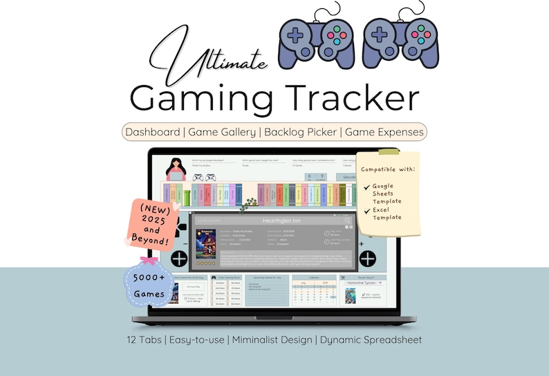 Video Game Tracker Toolkit Gaming Tracker Spreadsheet Template Backlog Picker Planner Gaming Log Achievement Wishlist Collection Game Review image 1