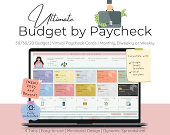 Budget by Paycheck Budget Spreadsheet Template Monthly Weekly Biweekly Financial Planner Bill Expense Tracker 50/30/20 Simple Budget Debt
