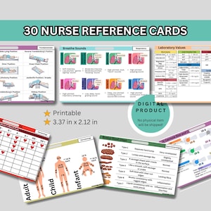 Set of 30 Complete Nurse Reference Badge Card Pack RN Pocket Cards Bundle ACLS Cheat Sheet ICU Lab Values Pain Scale Nursing School Notes