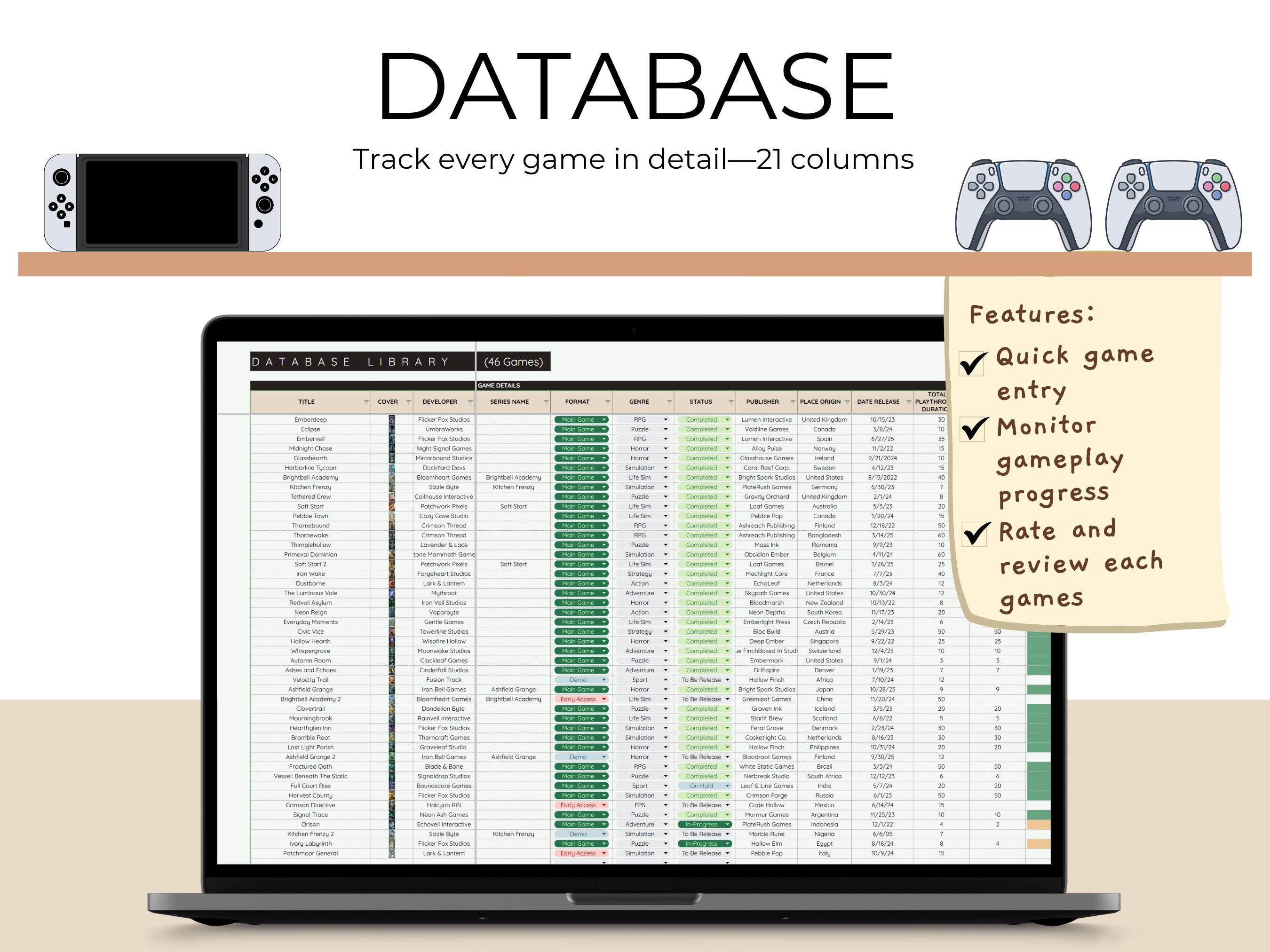 2026 Game Tracker Excel Template Spreadsheet Video Game Tracker Google ...