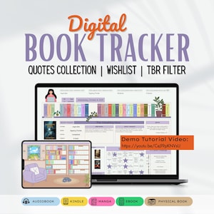 Digital Book Tracker Google Sheets Personal Library Reading Journal Excel Spreadsheet Template Book Lover Gift Audiobook Manga Book Review