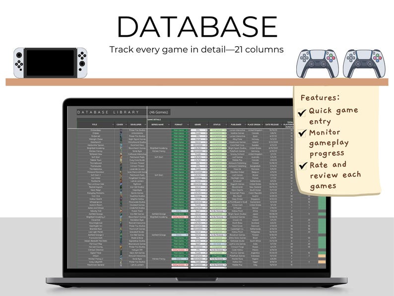 Game Csv Video Game Tracker Google Sheets Template Gaming Journal Excel Template ...