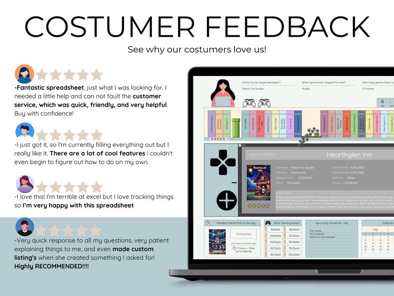 Video Game Tracker Toolkit Gaming Tracker Spreadsheet Template Backlog Picker Planner Gaming Log Achievement Wishlist Collection Game Review image 14