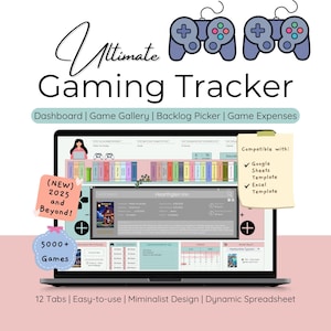 Ultimate Gaming Tracker Video Game Spreadsheet Template Game Review and Achievement Gaming Log Backlog Picker Wishlist Checklist Planner