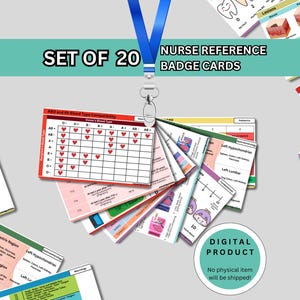 Zestaw 20 kompletnych kart identyfikacyjnych pielęgniarki, kieszonkowe karty ratunkowe, ściągawka ACLS na oparzenia, notatki pielęgniarskie OIOM, odznaka medyczna pielęgniarki