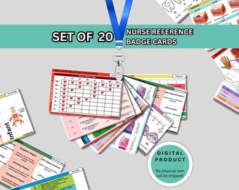 Set of 20 Complete Nurse Reference Badge Card Pack Bundle Emergency Pocket Cards ACLS Burns Cheat Sheet ICU Nursing Notes RN Medical Badge