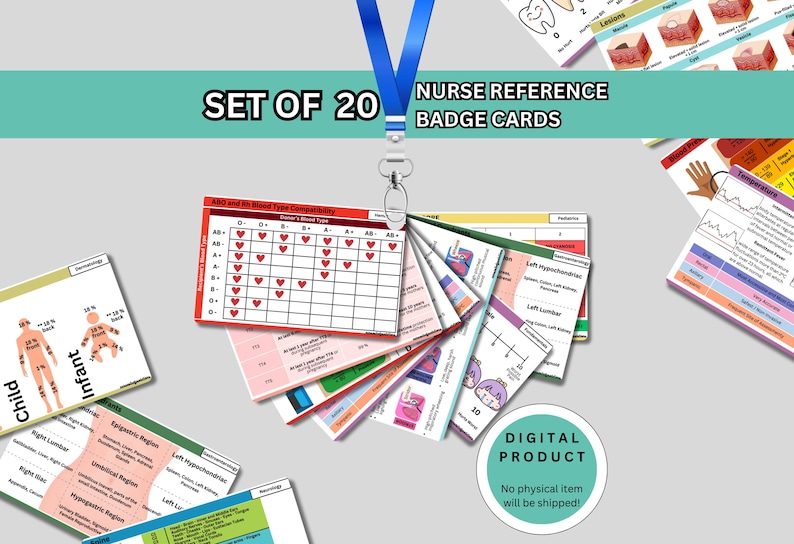 Set of 20 Complete Nurse Reference Badge Card Pack Bundle Emergency ...