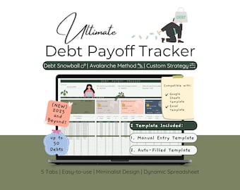 Debt Payoff Tracker Snowball Calculator Spreadsheet Template Avalanche Method Debt Free Financial Planner Credit Card Payment Schedule Loan
